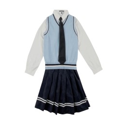 Design light blue parallel bars vest school uniform, customized blue skirt and white shirt school uniform suit, women's school uniform suit, English plaid skirt, British school uniform uniform SSU-004 Design light blue parallel bars vest school uniform, customized blue skirt and white shirt school uniform suit, women's school uniform suit, English plaid skirt, British school uniform uniform SSU-004